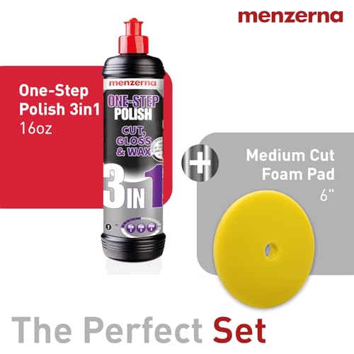 menzerna All-in-One polishing Kit I Car polishing Set with Menzerna One-Step Polish 3in1 (16oz) and 6 Inch Polishing Pad I Moderate Scratch Remover, high Gloss and Wax Kit for All Types of Vehicles - style: 16oz. + Pad