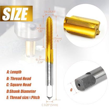 2Pcs 1/4"-28 UNF Thread Tap, 1/4"-28 UNF M2 HSS Right Hand Thread Milling Tap - size: 1/4"-28UNF - 2Pcs