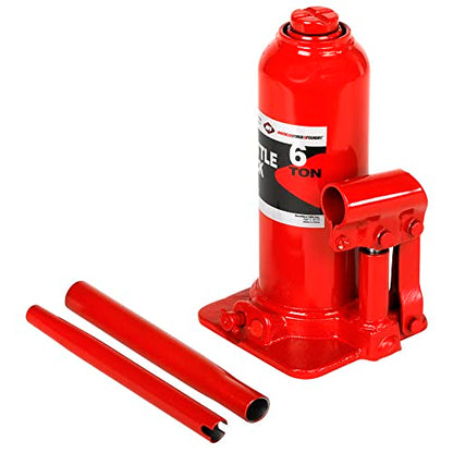 AFF Super Duty 6 Ton Hydraulic Bottle Jack, Manual, Welded Cylinder, High-Grade Steel Construction, Forged and Welded Base, 3606, Black,Silver,Red,White