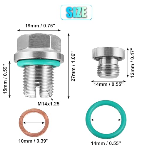 X AUTOHAUX 1 Set M14.1-1.25 x 15mm Oversize Piggyback Oil Drain Plug Stainless Steel Self Tapping Oil Pan Thread Repair Kit for Car Motorcycle Silver Tone - size: M14.1-1.25 x 15mm