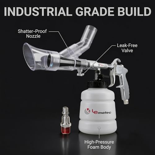 LE LEMATEC Air Tornador Car Detailing Gun & Upholstery Extractor Kit | Interior carpet vent cleaner, foam bottle, vacuum attachment, 3000 RPM, 90 PSI, 1/4" NPT compressor - size: 3,000 RPM