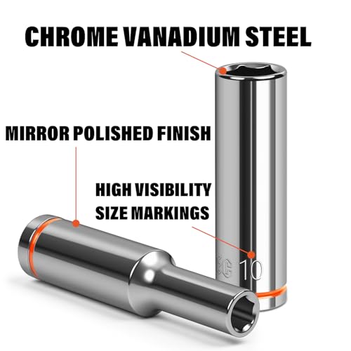 1/4" Drive Metric Master Socket Set, 14-Piece Deep Hex Socket Set (4mm-15mm), Cover Most Commonly Sizes, 6 Point, Chrome Vanadium Steel with Molded Case - size: Deep, style: 14pcs-metric