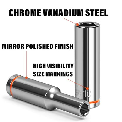 1/4" Drive Metric Master Socket Set, 14-Piece Deep Hex Socket Set (4mm-15mm), Cover Most Commonly Sizes, 6 Point, Chrome Vanadium Steel with Molded Case - size: Deep, style: 14pcs-metric