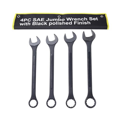 4PC Jumbo Combination Wrench Set, SAE, 2-1/8", 2-1/4", 2-3/8", 2-1/2 inch | Jumbo Wrench Set, Extra Large Combination Wrench Sets, Black Oxide Finish with Pouch (4PC-SAE) - size: 4PC-SAE