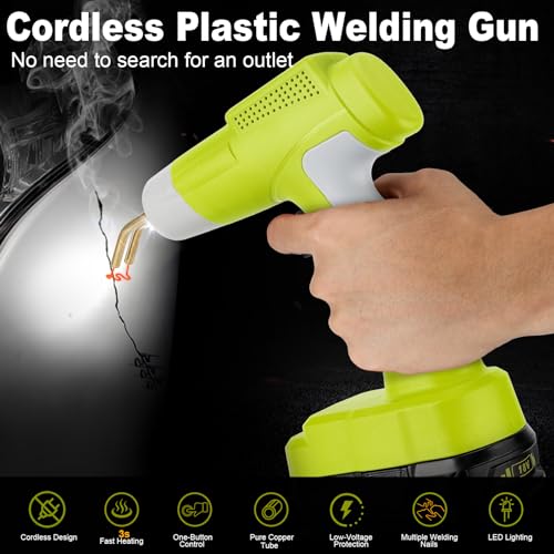 Cordless Plastic Welder Gun Compatible with Ryobi One 18V Battery with 600PCs Hot Staples Plastic Welding Kit for Car Bumper and other plastic Repairing(No Battery)