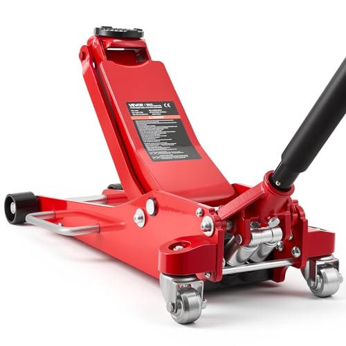VEVOR Low Profile Floor Jack 3 Ton Aluminum and Steel Racing Floor Jack with Dual Pistons Quick Lift Pump, Hydraulic Trolley Car Lift for Sports Car, SUV, Pickup, Lifting Range 3.3"-20.3"