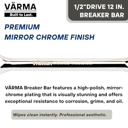 1/2-Inch Drive Breaker Bar, 12-Inch – Heavy Duty CR-MO Head & 18mm Thick Shaft – Dual-Knurled Non-Slip Grip, Constant Tension Flex Head, Premium Mirror Chrome Finish - size: 1/2" Drive x 12"