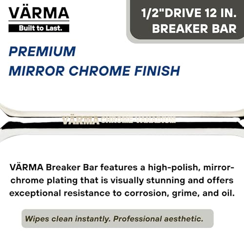1/2-Inch Drive Breaker Bar, 12-Inch – Heavy Duty CR-MO Head & 18mm Thick Shaft – Dual-Knurled Non-Slip Grip, Constant Tension Flex Head, Premium Mirror Chrome Finish - size: 1/2" Drive x 12"