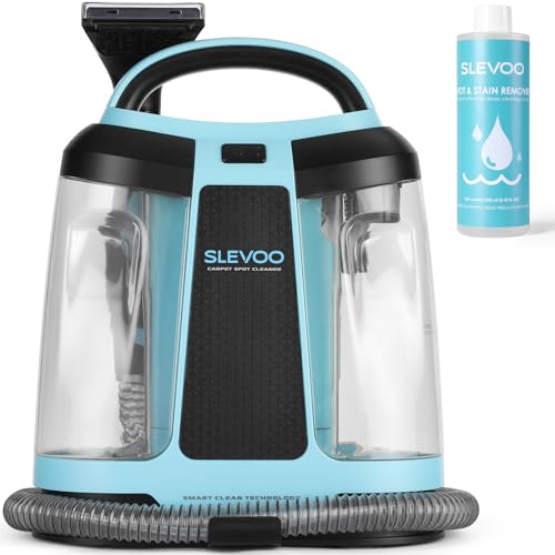 Slevoo 450W Portable Carpet Cleaner Machine with 1 Bottle Cleaning Solutions, Strong Suction Upholstery and Furniture Cleaner for Cleaning Stairs, Car Interiors, for Pet Footprint, Dust, Oil (Blue) - color: Blue