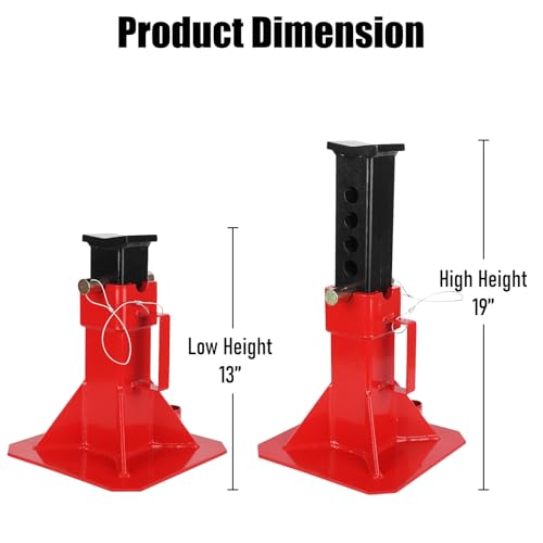 2 Pack 22-Ton Pin Lock Jack Stands, Quick Adjustable Height 13-19 Inch Steel Jack Stands, Carbon Steel Construction for Supporting Trucks, RVs, Trailers & Automotive Vehicles. - size: 22T