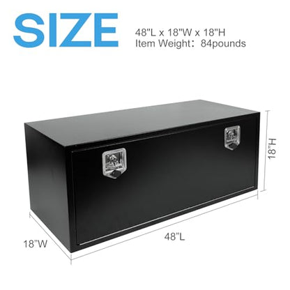 48" Heavy Duty Underbody Steel Plated Truck Tool Box with T-Handle For Storage Smooth Surface，Waterproof Underbody Tongue Box with Lock and Key for Truck，Pick Up,RV，Trailer -Black - size: 48" x 18" x 18 "