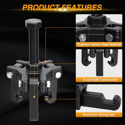 GOOACC Harmonic Balancer Puller Kit, Adjustable 3-Jaw Puller Set for Removing Harmonic Dampers & Balancers Puller/Installer Set Pulley Tool Compatible with Chevy GM Chrysler Cadillac Ford More, Black