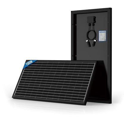 ACOPOWER Solar Panel 100 Watt 12V Black Monocrystalline High-Efficiency Module Off Gird PV Power with Solar Connectors for Battery Charging Boat Caravan RV - size: 100W