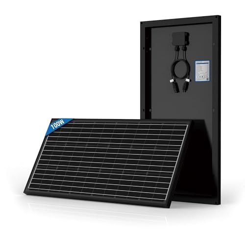 ACOPOWER Solar Panel 100 Watt 12V Black Monocrystalline High-Efficiency Module Off Gird PV Power with Solar Connectors for Battery Charging Boat Caravan RV - size: 100W