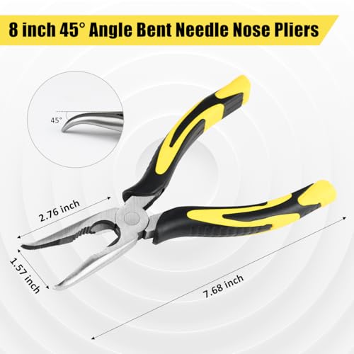 3pcs 8inch Reach Needle Nose Pliers Set for Narrow Spaces | Straight Needle Nose Pliers,45°&90°Bent Nose Pliers,Pliers Tool Set for Hard to Reach Areas & Precision Work