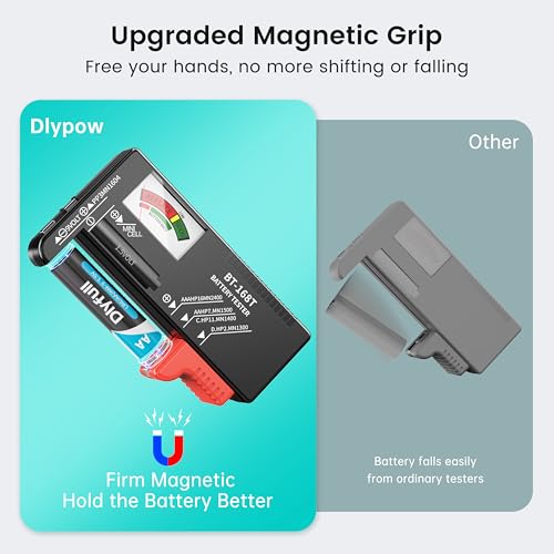 Dlypow Magnetic Battery Tester for AAA AA C D 9V, Buttons, Batteries Checker