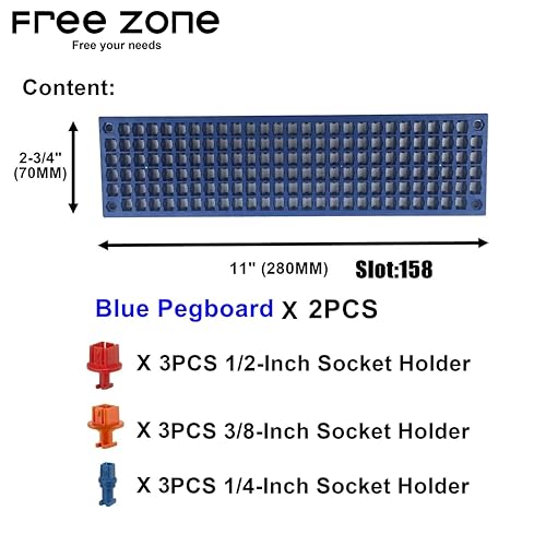Free Zone Bit Organizer Set, 158-Hole 1/4" Hex Bit Toolbox Storage | Blue; drive bit adapter & 1/2", 3/8", 1/4" socket holder compatible; anti-drop design; tools not included - color: Blue