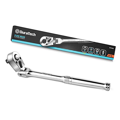 DURATECH 3/8" Drive Flex-Head Ratchet | 72-Tooth Ratchet Wrench, Quick-release, Reversible Switch, Full-Polished Chrome Plating, Alloy Steel - size: 3/8" Drive