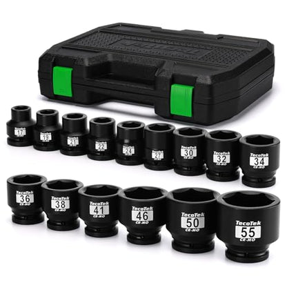 TecoTek 3/4" Drive Shallow 6-Point Impact Socket Set, 15-Piece Heavy Duty Impact Socket Set, CR-MO, Metric (17mm to 55mm), Enhanced Storage Case - size: 15PC Metric (0.67" to 2.17")
