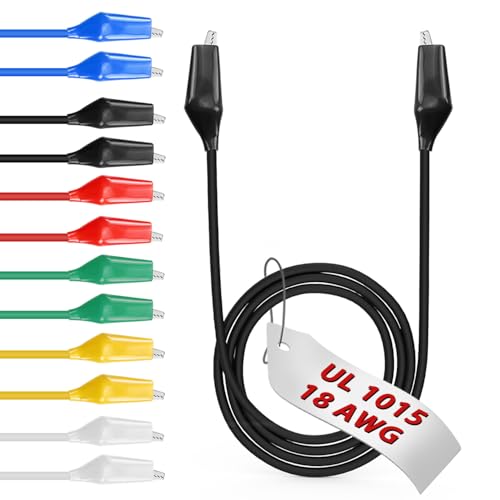 12pcs/20in. Alligator Clips Electrical with Wires UL1015/18AWG, 6 Colors Jumper Test Leads Set, 1.77in. Clips Soldered with Wires- EDGELEC - size: 20 in. (50cm), style: 12pcs