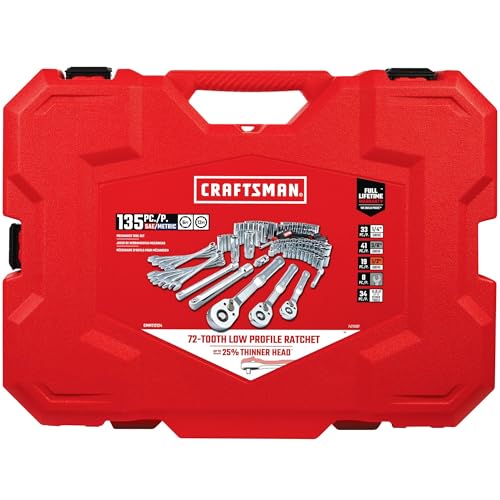 CRAFTSMAN Mechanic Tool Set 135 Pcs, 1/4, 1/2 and 3/8 Inch Drive SAE and Metric Socket Wrench Set with Case (CMMT12124)
