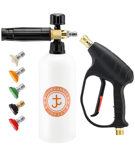 JOEJET Pressure Washer Gun with Foam Cannon, Car Wash Foam Gun with 1/4” Quick Connector, 5 Pressure Washer Nozzle Tips, 1 Liter | Adjustable Soap Cannon for Car Wash, 5 Power Washer Nozzle Tips, 2100 PSI - size: 1 L