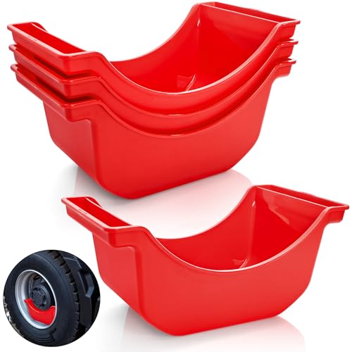 4 Pack Truck Wheel Pan, 2.8L Stackable Hub Oil Drain Pan, Red Fluid Drip Tool Trailer Wheel Catch Box for Heavy Duty Axle, Truck, Geared Engine Stand