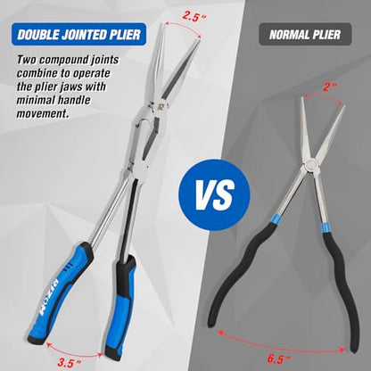 Rizom 3-Piece Long Reach Pliers Set, 13 Inch Double Jointed Long Needle Nose Pliers, 11 Inch 45° & 90° Bent Nose Pliers for Narrow Spaces and Limited Areas - size: 3PCS