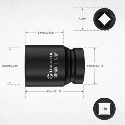 1-5/8" Impact Socket 1" Drive, 6 Point Design, for Heavy Equipment | CR-MO Large Impact Socket, ANSI Certified, Heavy Duty Socket 1 Inch Drive Truck Axle Nuts & Mining & Fleet Repair - size: 1-5/8'' (1 PCS)