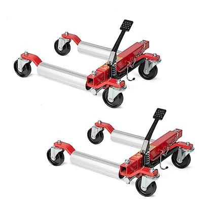 TUFFIOM Car Wheel Dolly Jack Set of 2, Hydraulic 3000-lbs Car Skates, 12'' Wheel Vehicle Positioning Jack, Heavy Duty Rollers with Foot Pedal for Tire Auto Repair Moving, Red - color: Red, Set of 2