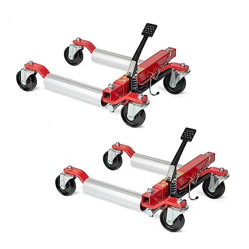 TUFFIOM Car Wheel Dolly Jack Set of 2, Hydraulic 3000-lbs Car Skates, 12'' Wheel Vehicle Positioning Jack, Heavy Duty Rollers with Foot Pedal for Tire Auto Repair Moving, Red - color: Red, Set of 2