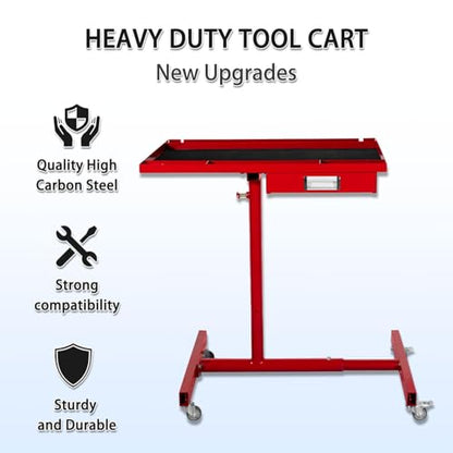 Mobile Tool Cart and Workbench, Adjustable Work Table with Wheels, Mechanic Rolling Heavy Duty Tool Tray Table for Garage Repair Shops