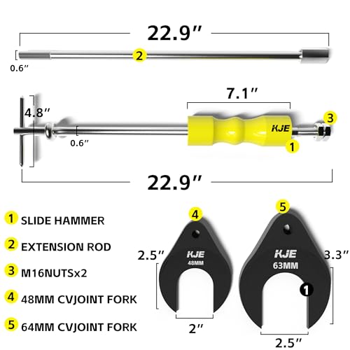 KJE CV Axle Removal Tool & Axle Puller Set – 4pc CV Joint Fork Kit with 50mm & 64mm Forks, Slide Hammer – CV Shaft Puller Tool for Ford Taurus, Mercury Sable, SVT Raptor, Lincoln Navigator