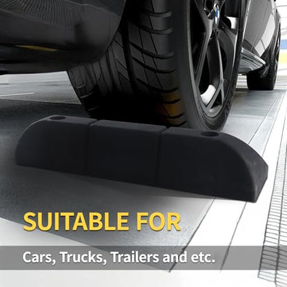 Vacallity 4 Pc 3.5"H Heavy Duty Rubber Wheel Stops Parking Stopper for Garage Parking Aid Durable High-Visibility Tire Blocks Parking Aid Gadgets Tire Stops for Cars Trucks RVs with Bolt Installation - size: 3.5"Height4Pcs
