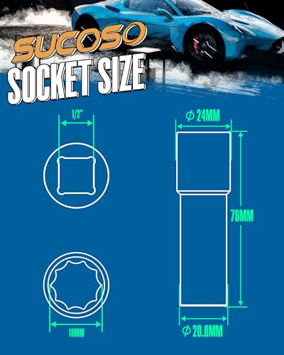 SUCOSO 10 Spline Lug Nut Key Replacement for TA20-1/2 with 1/2" Drive | Fit Bimecc M14x1.5 10 Spline Lug Bolts and M12x1.5 Lug Nuts, Fit Impact Wrench and Extensions