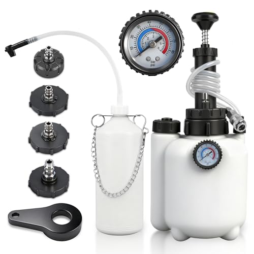 3L Manual Brake Bleeder Kit with Pressure Gauge for Most Vehicles | 1L Waste Bottle with Hook,4 Master Cylinder Adapters,Safety Relief Valve,for Cars,SUVs & Clutch Systems,One-Person Operation