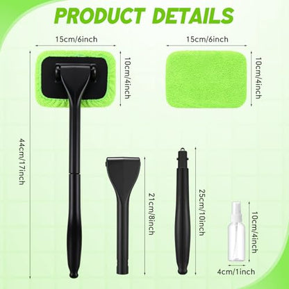FoldTier 8 Pcs Car Windshield Cleaner Tool Kit with Removable Handle, Microfiber Towel Pads, Brush, Empty Spray Bottle for Auto Glass Wiper Suvs Rvs & Home Windows(Green) - color: Green
