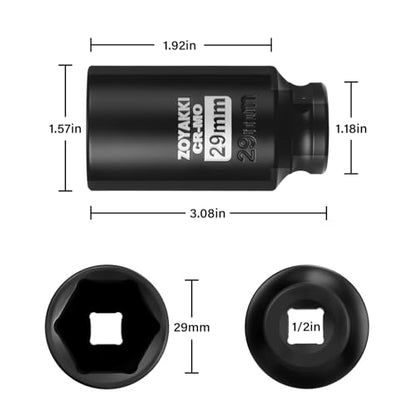 29mm Socket 1/2" Drive Deep 6 Pt CR-MO Metric Impact Socket for Axle Shaft Nut Removal - size: 29mm, style: 1/2" Drive Deep