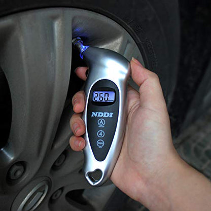 NDDI 2 Pack Digital Tire Pressure Gauge, 150 PSI 4 Settings Car Truck Bicycle Backlit LCD Non-Slip Grip, Gray and Red.