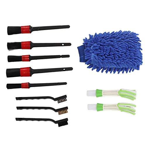 Estink Car Detailing Brush Set 11PCS Plastic Car Cleaning Brushes with Wire and Double Ended Tools for Wheels Air Vents Dashboards Interior Exterior Wash for Cars Motorcycles (Blue) - color: Blue