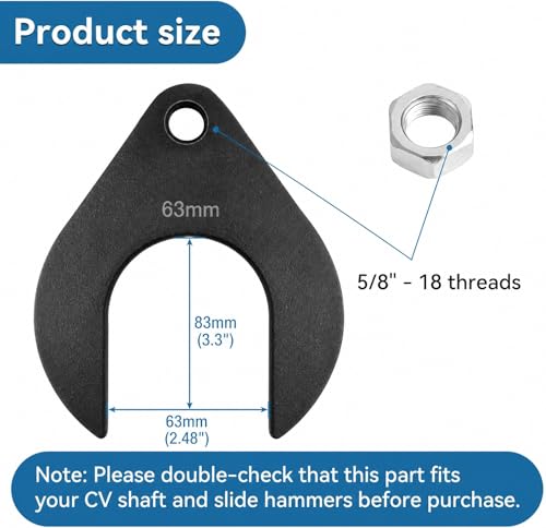 Inner CV Axle Removal Tool with Nut 63mm - Front Wheel Drive Axle Pulley Attachment for Slide Hammer 5/8"-18 Threads, CV Joint Puller Adapter Removing Tool