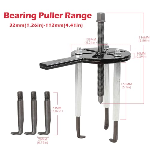 Bearing Puller Kit, Inner Hole 3-Jaw Puller with Curved Hook and Steel Collet Multi-Function Bearing Removal Tool