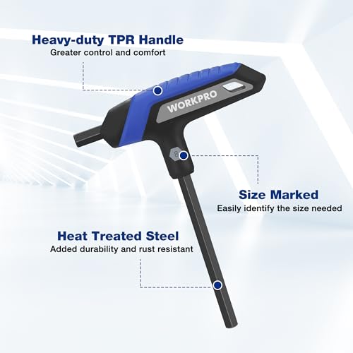 WORKPRO 14-Piece T-Handle Allen Wrench Set, Metric & SAE T Handle Hex Key, Long Hex Key Wrench Sets with Storage Rack for DIY, Auto Bike Repair Tool, Basic Home Repair and Mechanics Maintenance