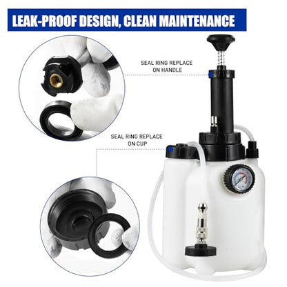 3L Brake Bleeder Kit with Pressure Pump, Brake Fluid Bleeder Kit | One-Person Operation, 1L Brake Bleeder Bottle and 4 Master Cylinder Adapters for European and American Vehicle - color: 3 L Manual Brake Bleeder Kit with 4 Adapter