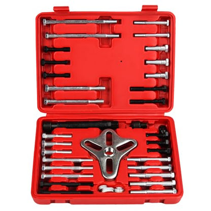 46pcs Harmonic Balancer Puller Set Crankshaft Pulley Puller Steering Wheel Flywheel Power Steering Pulley Puller Installer Tool Set for Most Pickups, SUVs, Cars,