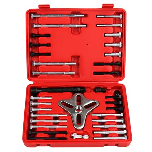 46pcs Harmonic Balancer Puller Set Crankshaft Pulley Puller Steering Wheel Flywheel Power Steering Pulley Puller Installer Tool Set for Most Pickups, SUVs, Cars,