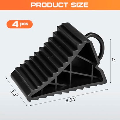 Taifa 4PCS Wheel Chocks for Travel Trailers, RV Wheel Stoppers Tire Chock with Portable Handle for Camper Cars Trucks etc., Black - color: 461-4PCS