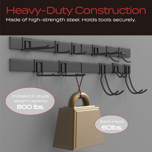 VAULTON Heavy Duty Metal Slot Wall Panel Garage Organization Kit, 4 * 24inches, Wall Mounted Tool Organizer With 11 Hooks, Interlocking Slot Panel, 15pcs - style: 96inch 4 Panels+11 Hooks