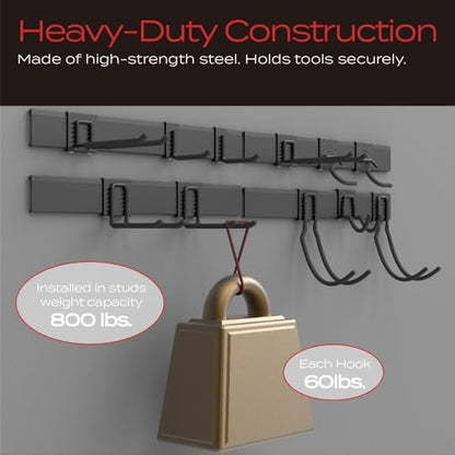 VAULTON Heavy Duty Metal Slot Wall Panel Garage Organization Kit, 4 * 24inches, Wall Mounted Tool Organizer With 11 Hooks, Interlocking Slot Panel, 15pcs - style: 96inch 4 Panels+11 Hooks