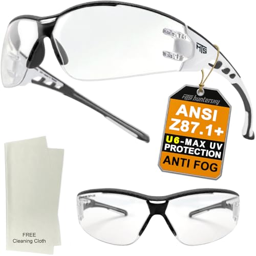 HTS HUNTERSKY Super Flexible Lightweight Anti Fog Wrap-Around U6 Clear Shooting Safety Glasses with ANSI Z87.1 Scratch Resist - color: Black / Clear (1 Pack)